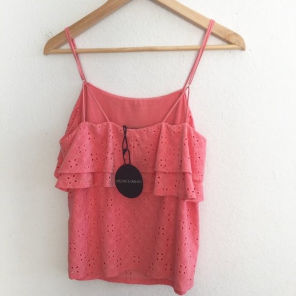 Harlowe & Graham Eyelet Flutter Coral Cami Top - Picture 4 of 7